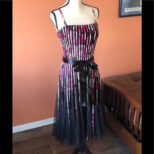 Frank Lyman Design Black and Pink Striped Midi Dress